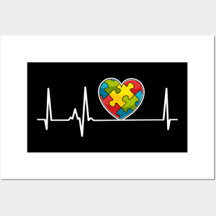 Heart Puzzle Piece Heartbeat Autism Awareness Gift Boy Kids Posters and Art